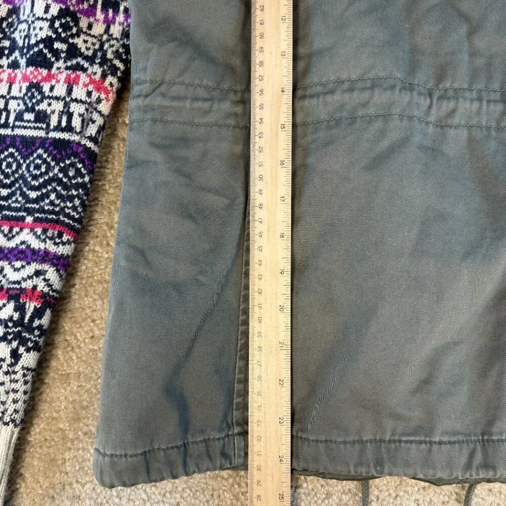 Aeropostale Womens Size M Jacket Green Canvas Hooded Sweater Sleeves Cotton